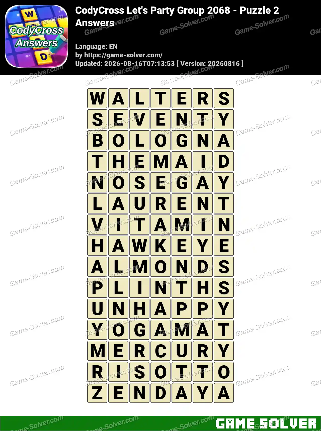 CodyCross Let’s Party Group 2068 – Puzzle 2 Answers